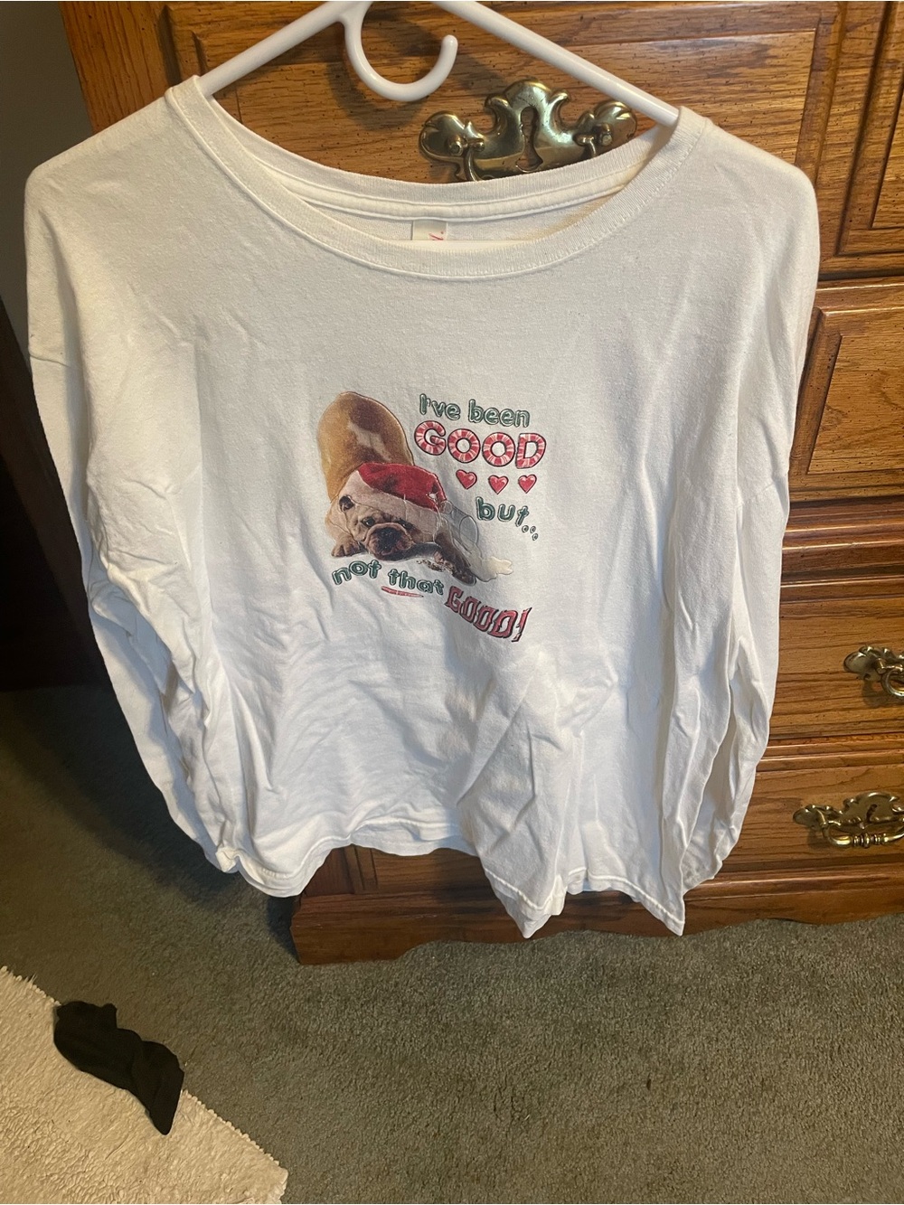 Anvil White Long Sleeve Tee with Santa Dog Graphic